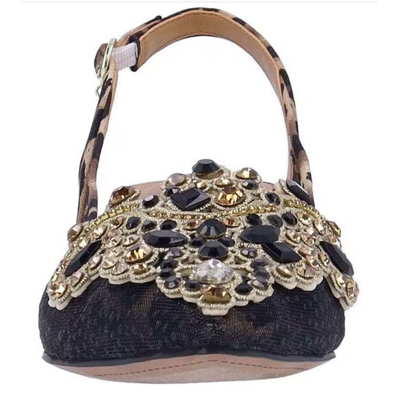 J. Renee Strovanni Animal Print Jewel Slingback Pumps 9.5M Kitten Heel - Picture 3 of 8